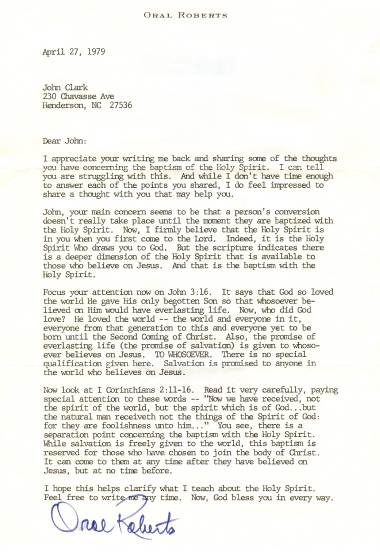 Oral Roberts Letter image
